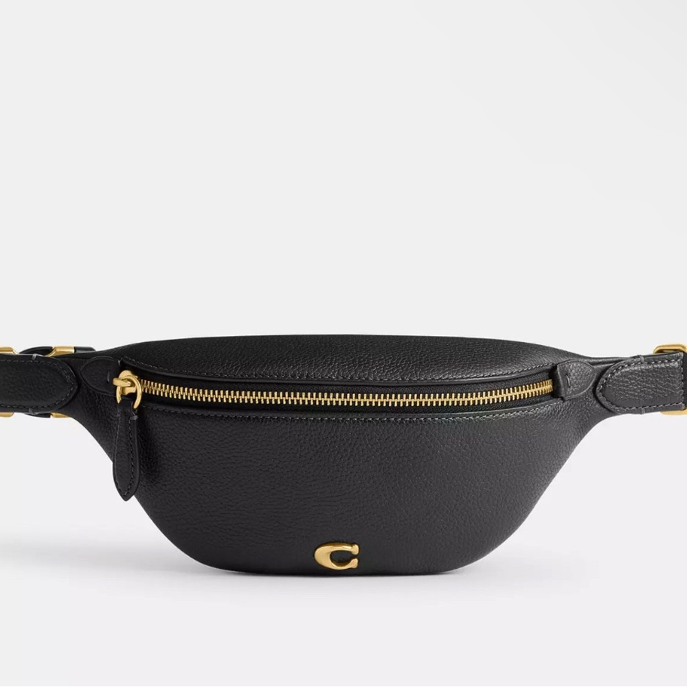 🔥Coach Black Leather Belt Bag with Gold Accents